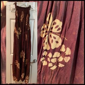 Strapless (can tie)  brown floral beach/vacation dress. One size